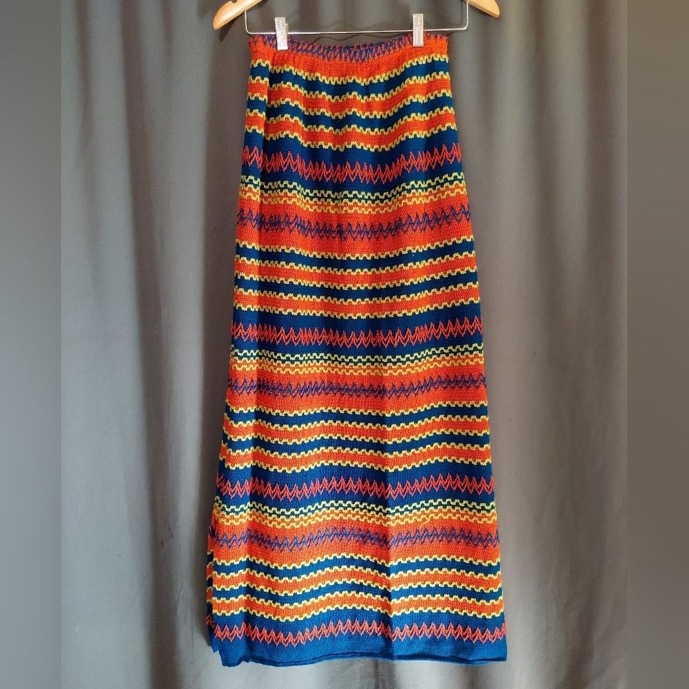 Handmade Knit Retro Vintage Colorful Maxi Skirt Size Small